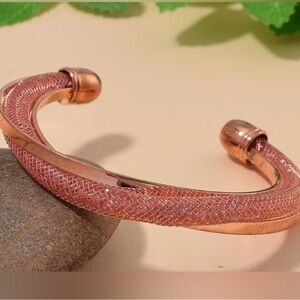 Pink Austrian Crystal Infinity Cuff Bracelet in Rose Gold Tone